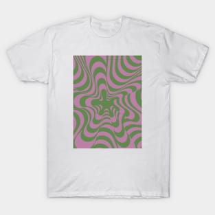 Abstract Groovy Retro Liquid-Swirl Green Purple Pattern T-Shirt